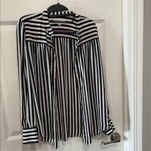 LOFT Black and White Striped Button Down Shirt